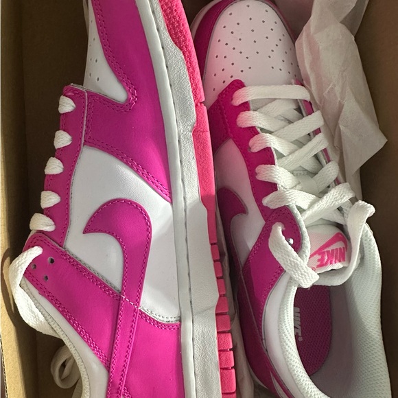Nike Dunk Low White and Fuchsia Sneakers